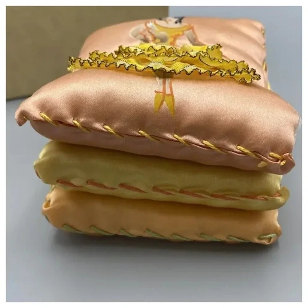 Vintage Handpainted Pillow Style Pincushion Girl‎ Ruffled Dress AS IS